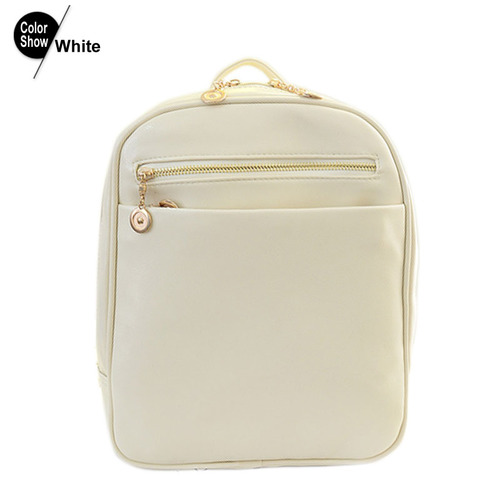 Fashion Elegant Fashion Girl School Travel Pu Leather Teenage Femina Bag White Backpack