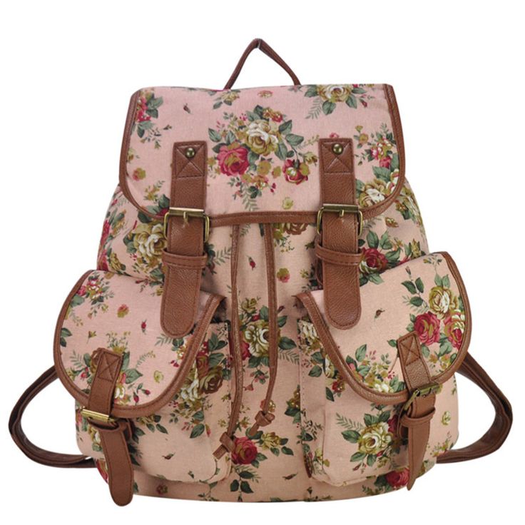 Floral Canvas Fashion Pink Camping Girl Backpack on Luulla
