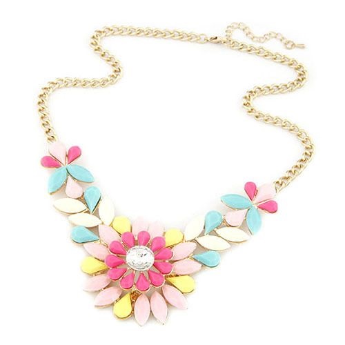 Multicolour Pastel Flower Bead Statement Bib Necklace