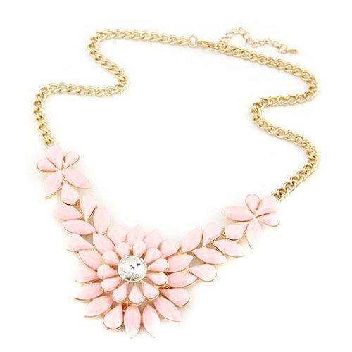 Flower Crystal Statement Prom Pink Dress Girl Necklace