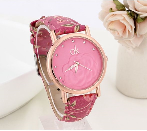 Flowers Multicolor Pu Leather Purple Band Girl Watch on Luulla