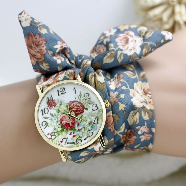 Rose Flower Fashion Long Fabric Band Watch