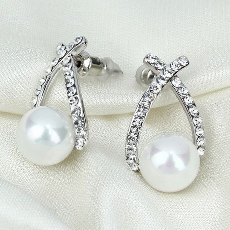 Crystal Woman Pearl Silver Colored Fashion Earrings