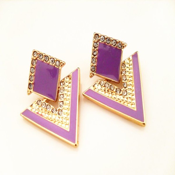 Vintage Retro Purple Rhinestones Fashion Woman Earrings