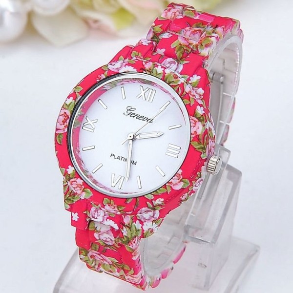 Flowers Red Fashion Girl Teen Cute Plastic Band Watch
