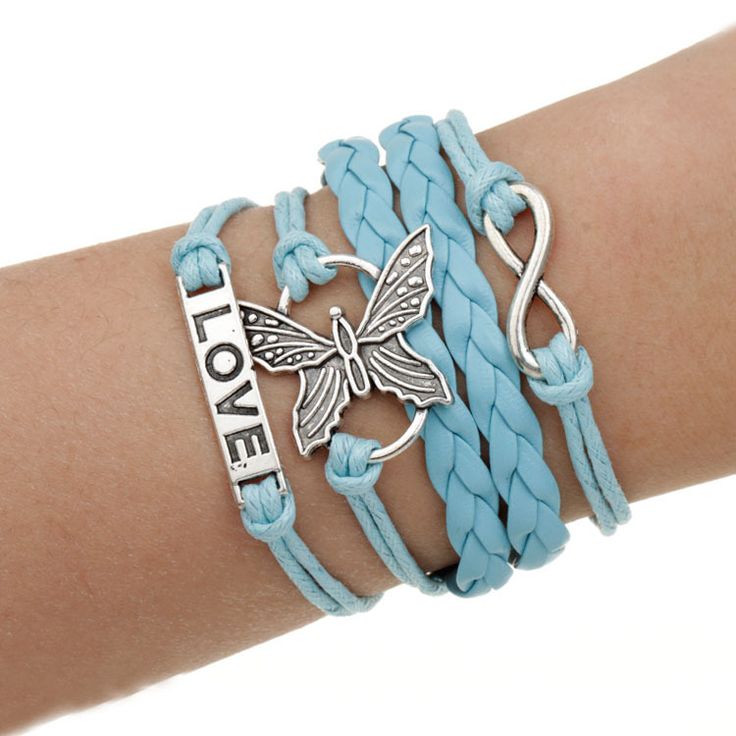 Butterfly Blue Wrap Charm Love Bracelet