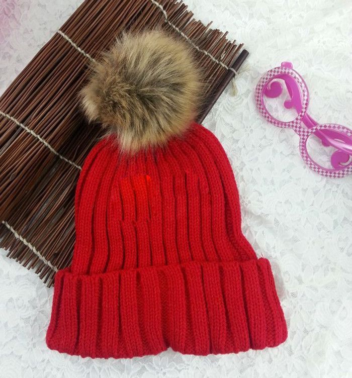 Winter Warm Snow Fun Knitted Cotton Pompon Red Woman Girl Hat