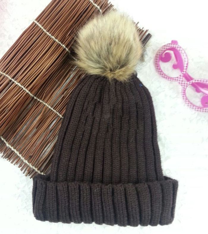 Winter Warm Snow Fun Knitted Cotton Brown Woman Pompon Girl Hat
