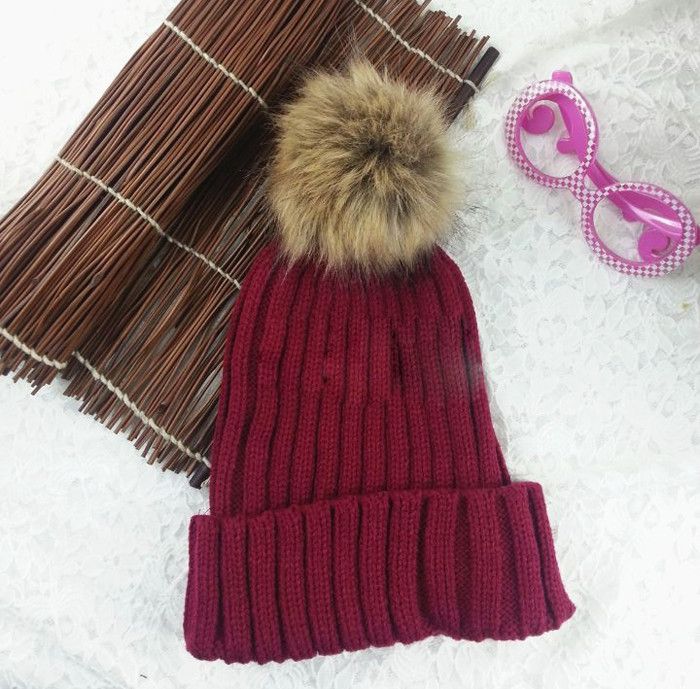 Winter Warm Snow Fun Knitted Cotton Wine Red Woman Pompon Girl Hat