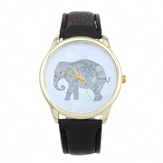 Dress Elephant Fashion Wristwatch Woman Cool Girl Black Band Watch