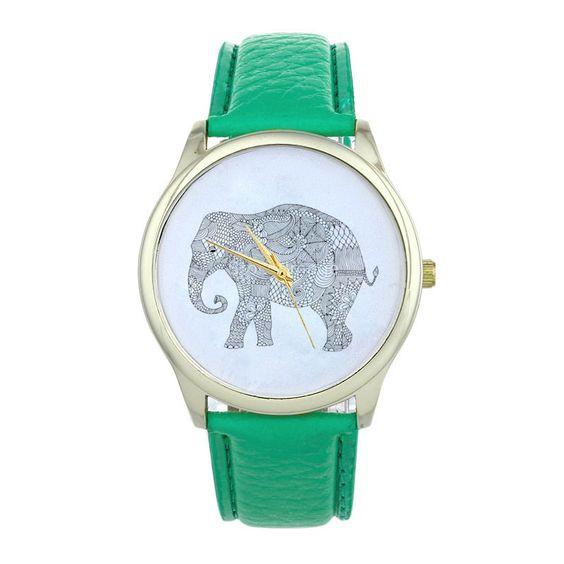 Dress Elephant Fashion Wristwatch Woman Cool Girl Green Band Watch