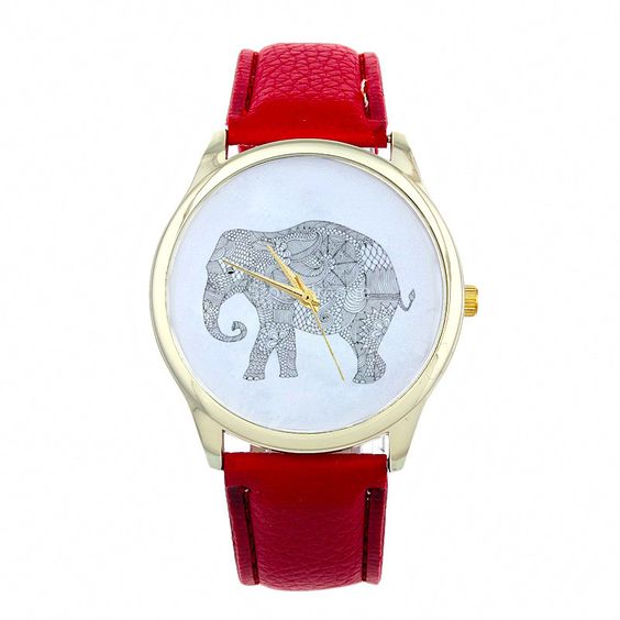 Dress Elephant Fashion Wristwatch Woman Cool Girl Red Band Watch