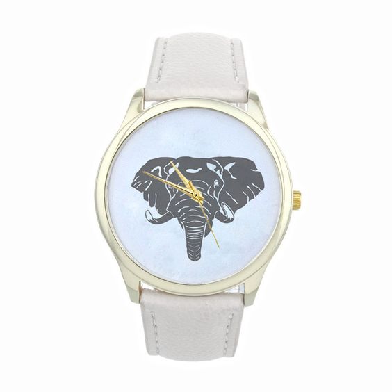 Elephant Face Teen Good Luck Cool Girl Fashion Unisex White Band Watch