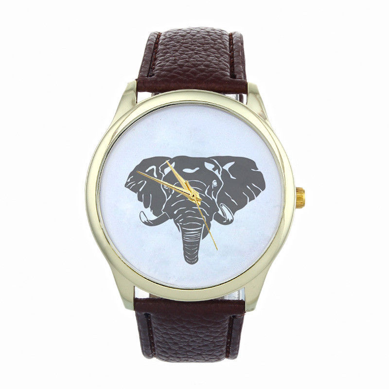 Elephant Face Teen Good Luck Cool Girl Fashion Unisex Brown Band Watch