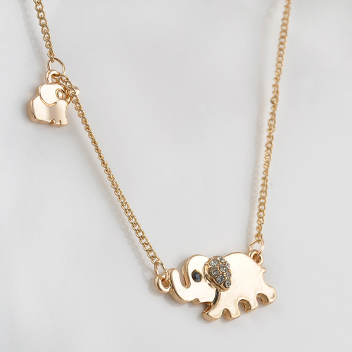 Good Luck Double Elephant Pendant Gold Color Necklace