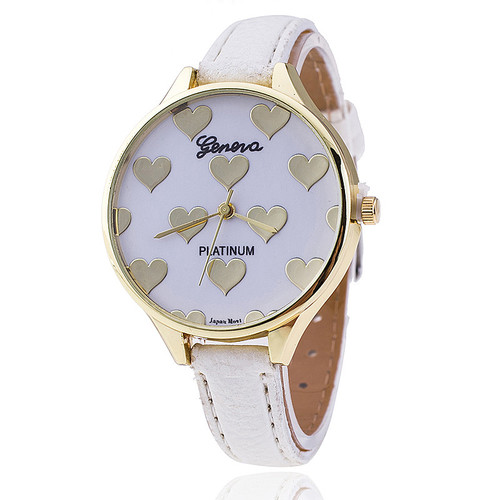 Fashion White Hearts Love Valentine Gift Girl Woman Wristwatch