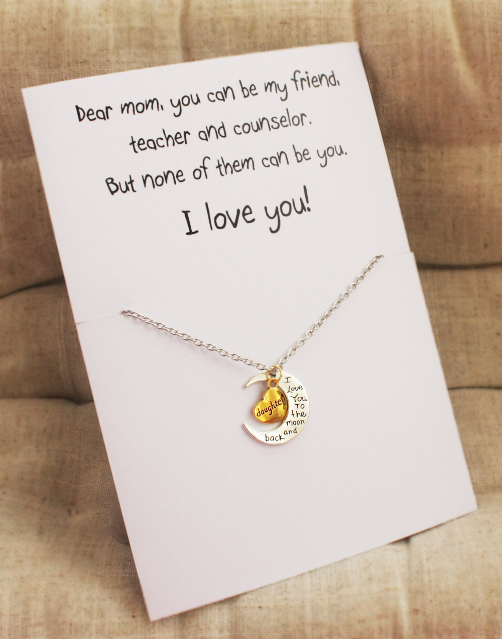 Love You Mom Woman Pendant Stone Necklace