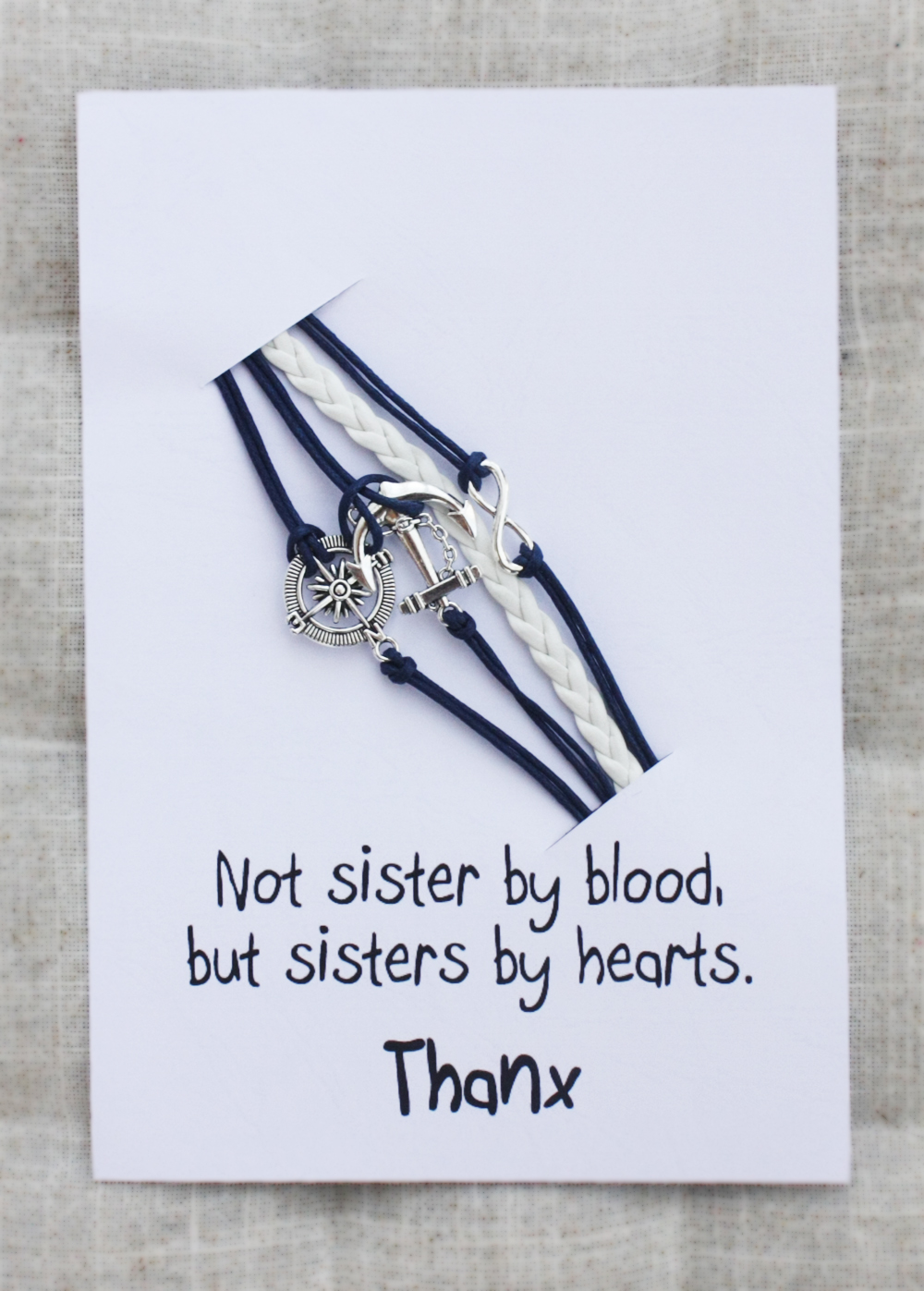 Not Sisters By Blood But Sisters By Hearts Card Unisex Anchor Infinity Sky Blue Firnedship Bracelet