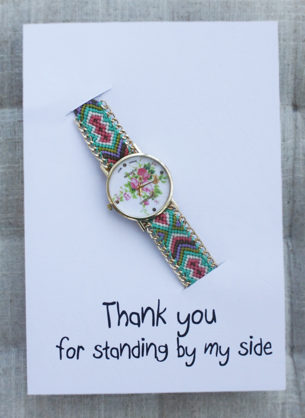 Hippie Band Friendship Rose Floral Wrist Gift Card Watch