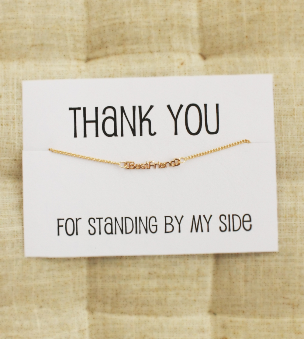 Gold ' Friend' Friendship Bracelet With Thank You For Standing By My Side Messsage
