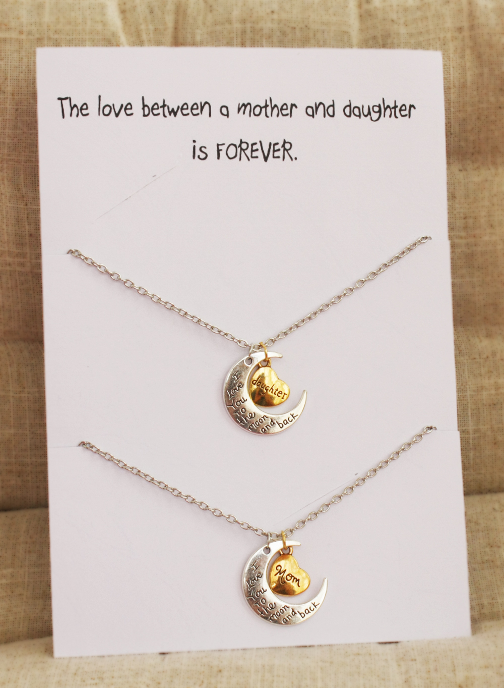 Love Between Mother And Daughter Is Forever Love You Mom Love You Daughter Two Necklaces Gift Wrapped Fashion Gift Card Necklaces