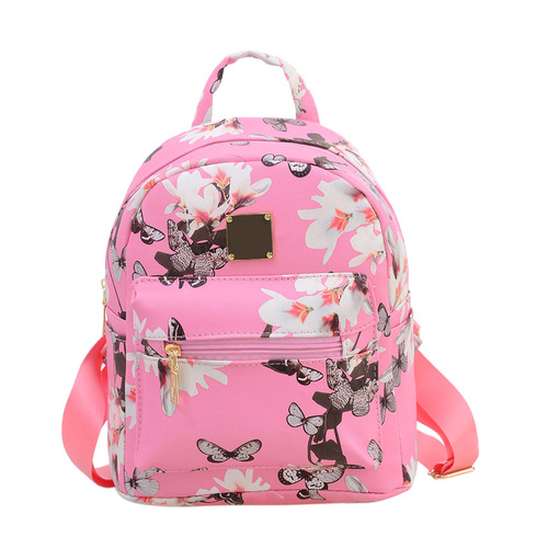Floral Pu Leather Pink School Girl Fashion Woman Travel Bag Softback Backpack