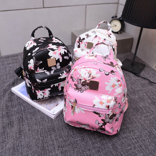 Floral Pu Leather Pink School Girl Fashion Woman Travel Bag Softback ...