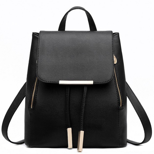 Fashion Elegant Fashion Girl School Travel Softback Pu Leather Teenage Vintage Black Backpack