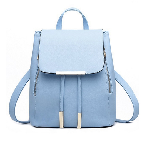 Fashion Elegant Fashion Girl School Travel Softback Pu Leather Teenage Vintage Blue Backpack