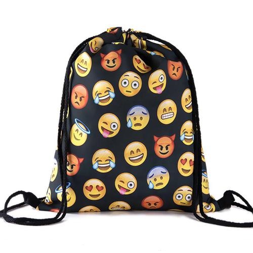 Travel School Girl Teenage Casual Emoji Design Drawstring Bag Woman Softback Backpack