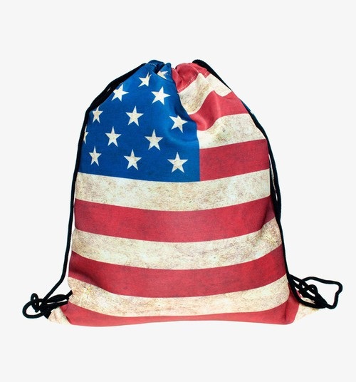 Travel School Girl Teenage Us Flag Emoji Design Drawstring Bag Woman Softback Backpack