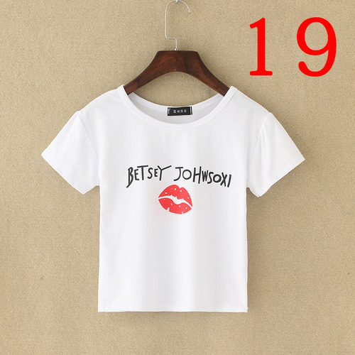 Red Lipstick Kiss Teen White Short Sleeve Fashion Crop Top Summer Girl Tee