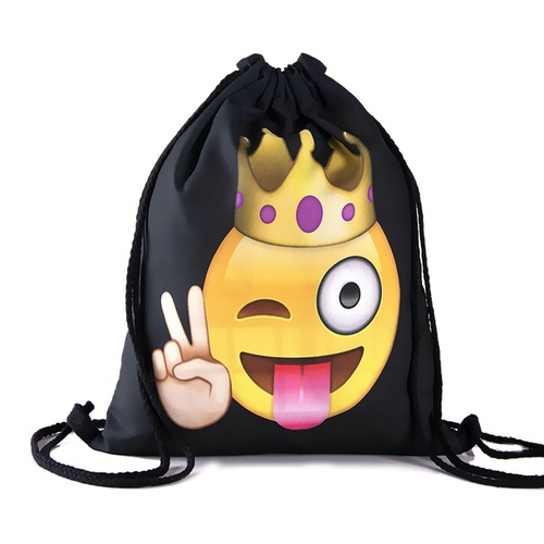 Travel School Girl Teenage Casual Emoji Queen Design Drawstring Bag Black Woman Softback Backpack