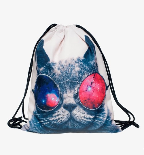 Back To School Girl Teenage Casual Cat With Sunglasses Design Drawstring Bag Woman Softback Backpack
