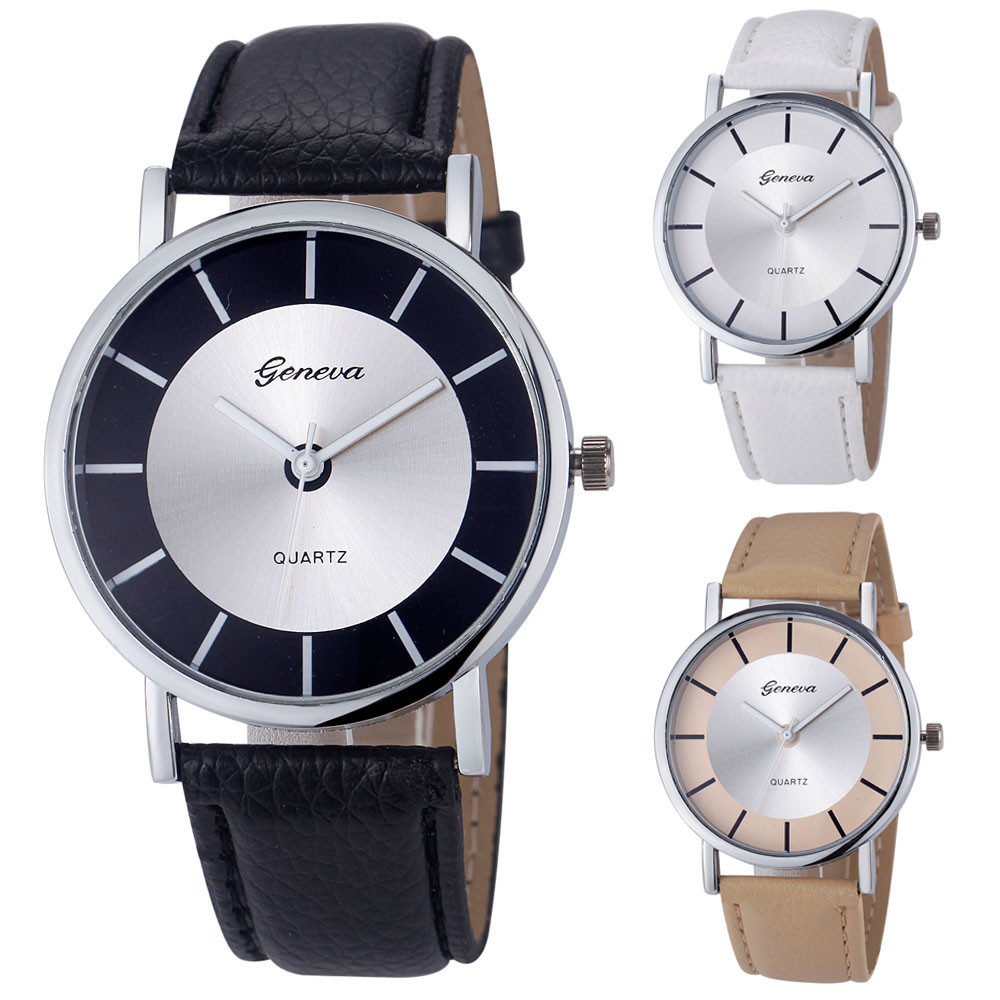 Elegant Formal Dress Pu Leather Strap White Woman Gift Silver Face Teen ...