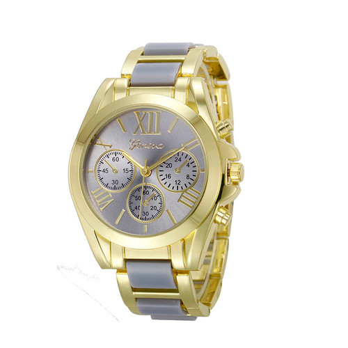 Gold Toned Alloy Strap Woman Dress Fashion Evening Gray Watch