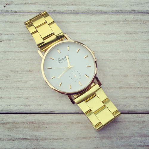 Gold Toned Alloy Band Woman Classy Formal Night Out Dress Fashion Evening Girl White Face Watch