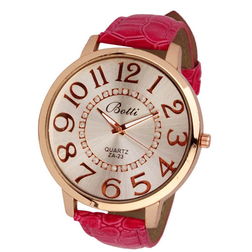 Luxury Ladies Wristwatches Royal Gold Crystal Quartz Women Dress Red Pu Leather Band Watch