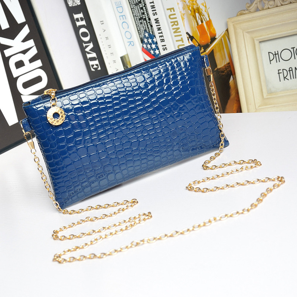 Messenger Shoulder Golden Chain Strap Fashion Crossbody Clutch Pu Leather Blue Woman Bag Handbag