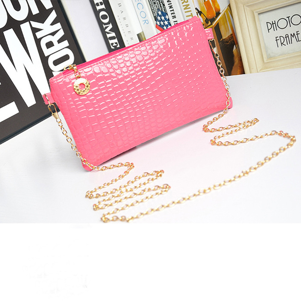 Messenger Shoulder Golden Chain Strap Fashion Crossbody Clutch Pu Leather Pink Woman Bag Handbag