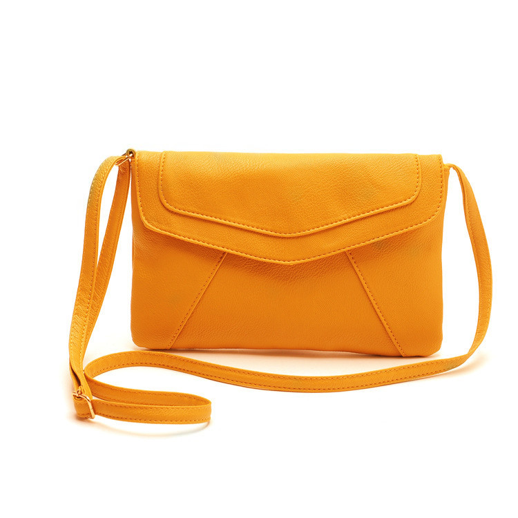 Messenger Shoulder Golden Leather Strap Fashion Crossbody Messanger Clutch Pu Leather Yellow Woman Bag Handbag