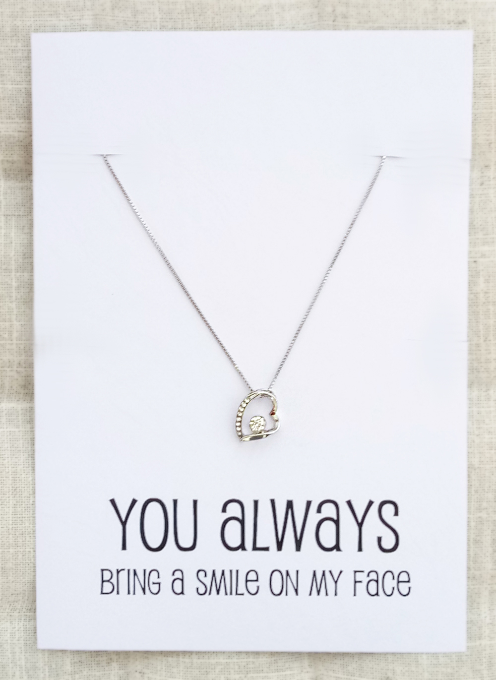 Silver Toned Heart Crystal Pendant You Always Bring A Smile To My Face Gift Card Woman Fashion Rhinestones Necklace