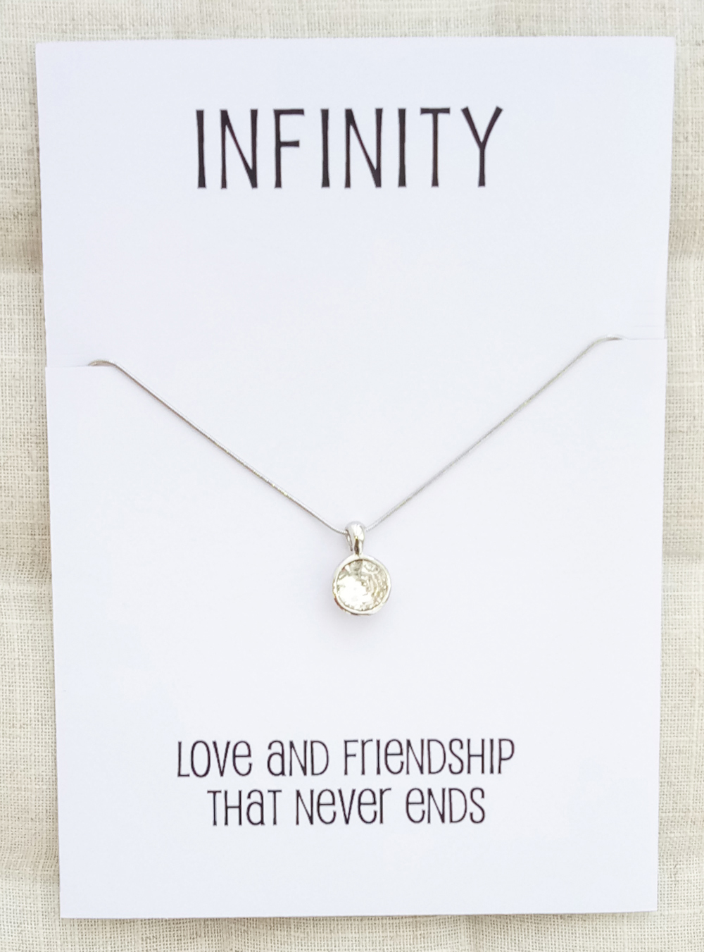 Silver Toned Circle Crystal Pendant Infinity Friends And Family Gift Card Woman Fashion Jewelry Necklace