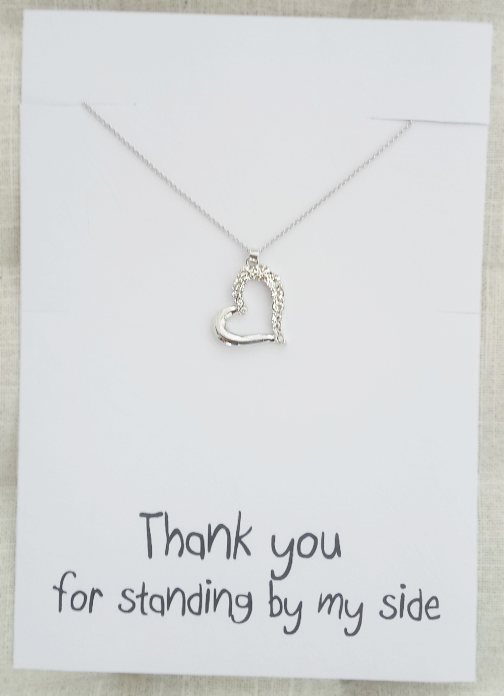 Silver Toned Heart Rhinestones Pendant Thank You Friends And Family Gift Card Girl Fashion Woman Necklace