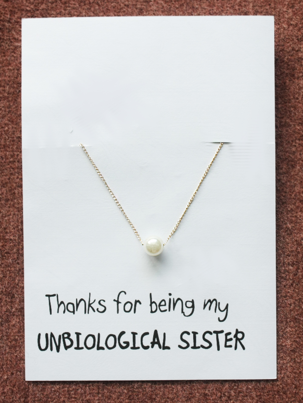 Thanks For Being My Unbiological Sister Pearl Pendant Woman Fashion Gold Toned Love Hope Chain Necklace