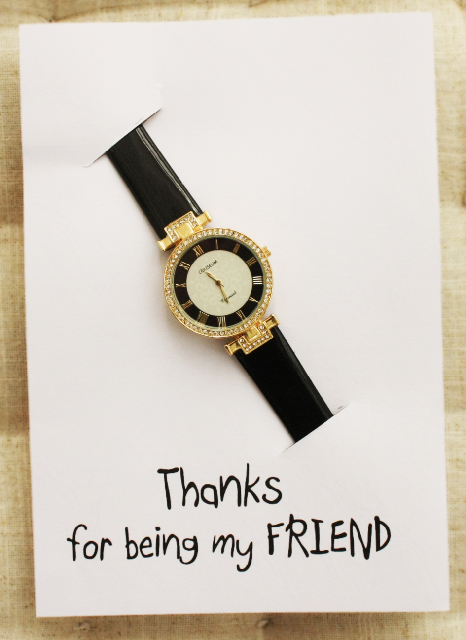 Thanks For Being My Friend Pu Leather Fashion Woman Gift Card Girl Wristwatch