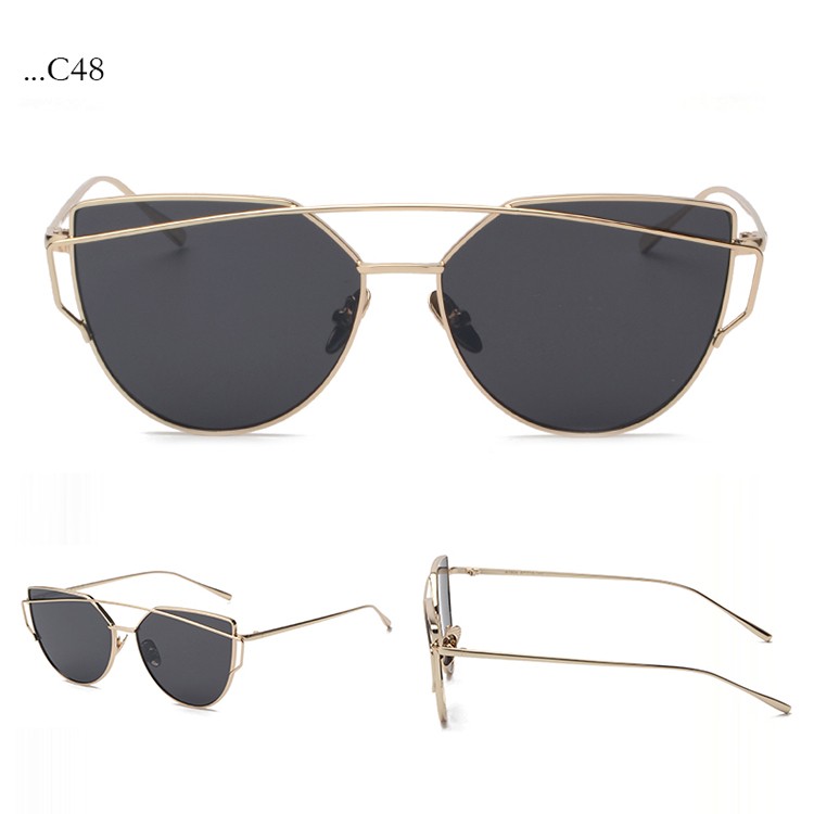 Fashion Black Lenses Cat Eye Gold Frame Sunglasses Women Sunglasses Double-deck Alloy Frame Sunglasses