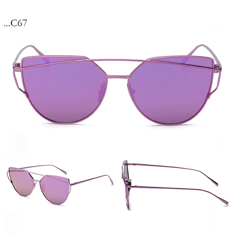 Fashion Purple Lenses Cat Eye Sunglasses Women Sunglasses Double-deck Alloy Frame Sunglasses