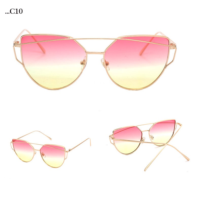 Rose-yellow Lenses Cat Eye Sunglasses Women Sunglasses Double-deck Alloy Frame Sunglasses