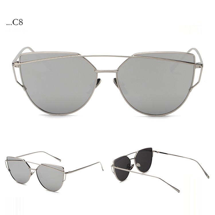 Gray Lenses Cat Eye Sunglasses Women Sunglasses Double-deck Alloy Gray Frame Sunglasses